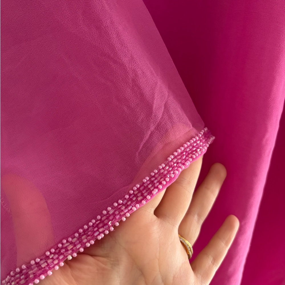Hand stitched Pink Beaded Sheer Sleeve kurti size 40 | pink kurta party wear - Picture 5 of 7